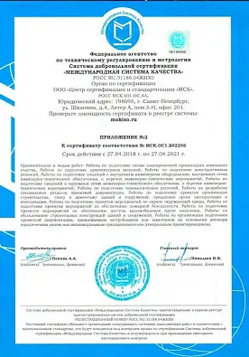 Приложение №2 к сертификату №МСК.ОС1 изображение